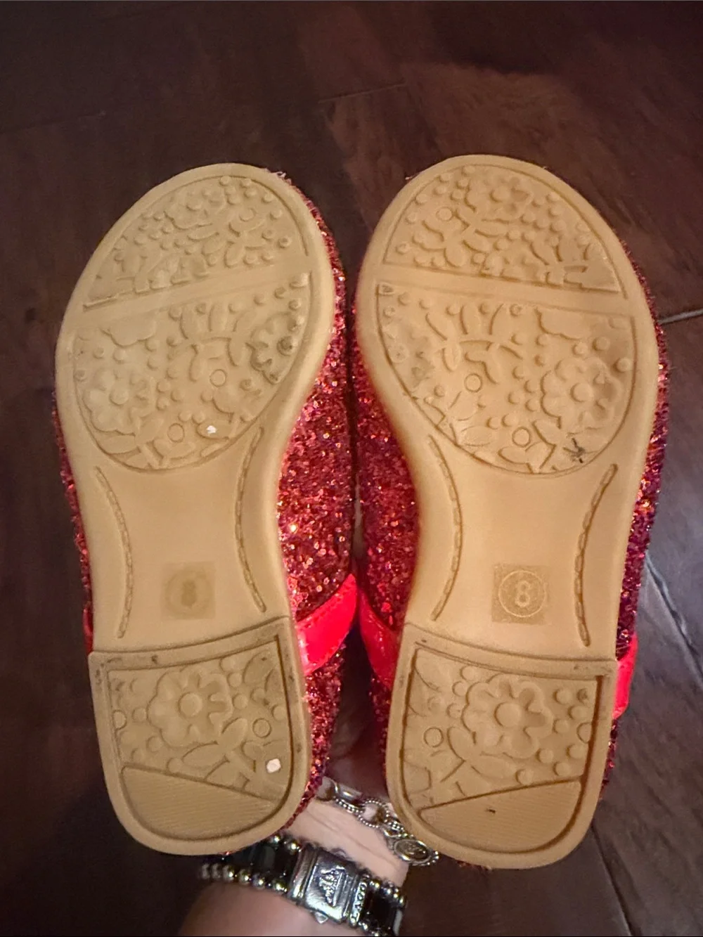Girls Red Glitter Mary Jane Dress Shoes with White Pom Accent